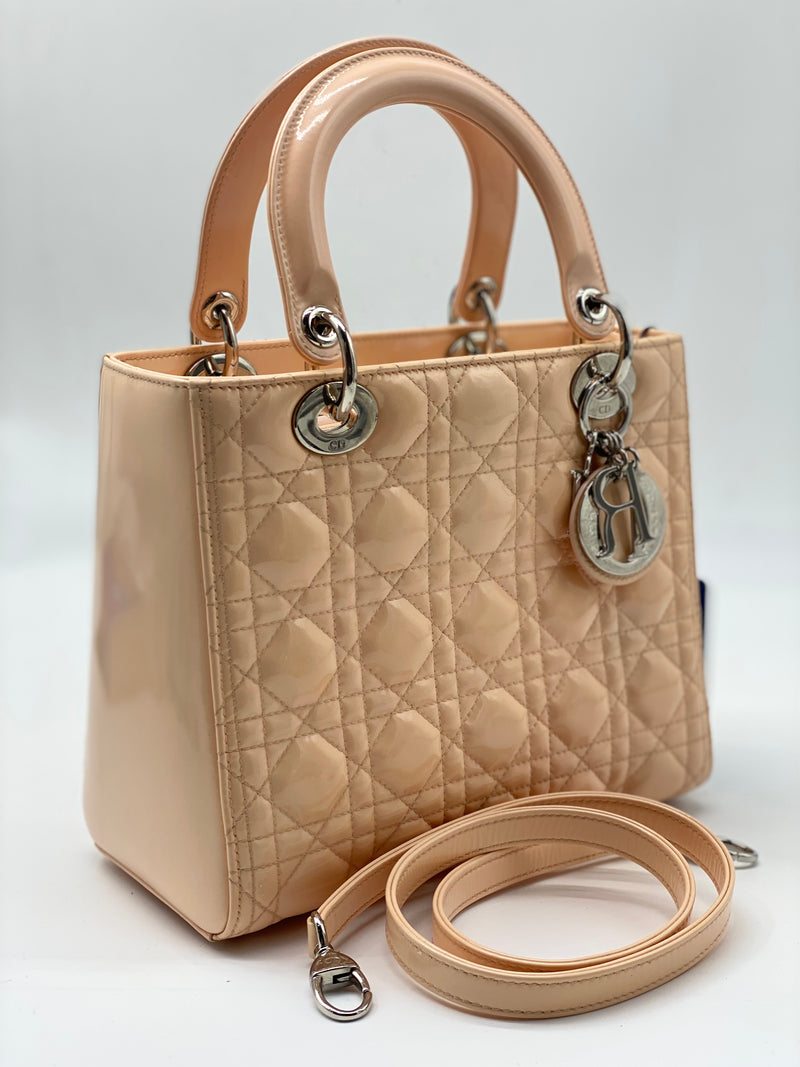 Lady Dior Bag Cannage Quilt Patent Medium