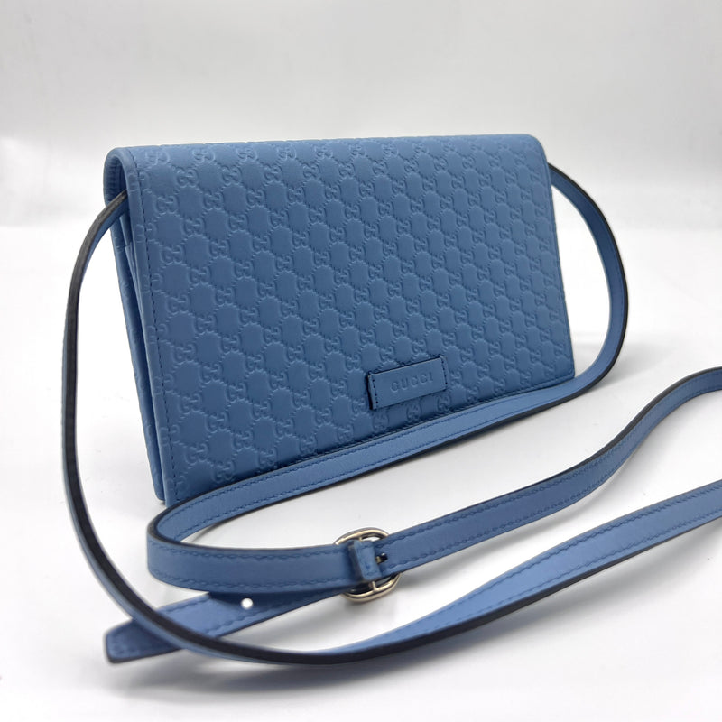 GUCCI Microguccissima Crossbody Wallet Mineral Blue