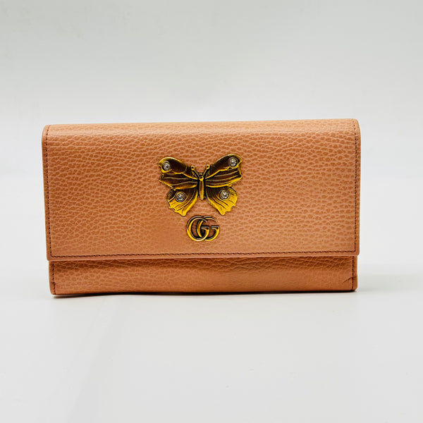 Gucci Calfskin Butterfly Farfalla Zip Around Wallet Perfect Pink