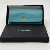 PRADA Saffiano Metal Continental Flap Wallet Pavone