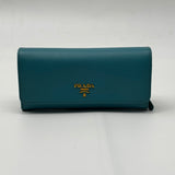 PRADA Saffiano Metal Continental Flap Wallet Pavone