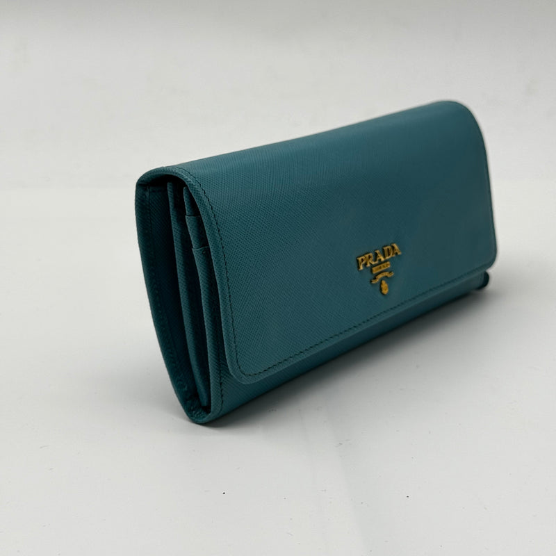 PRADA Saffiano Metal Continental Flap Wallet Pavone