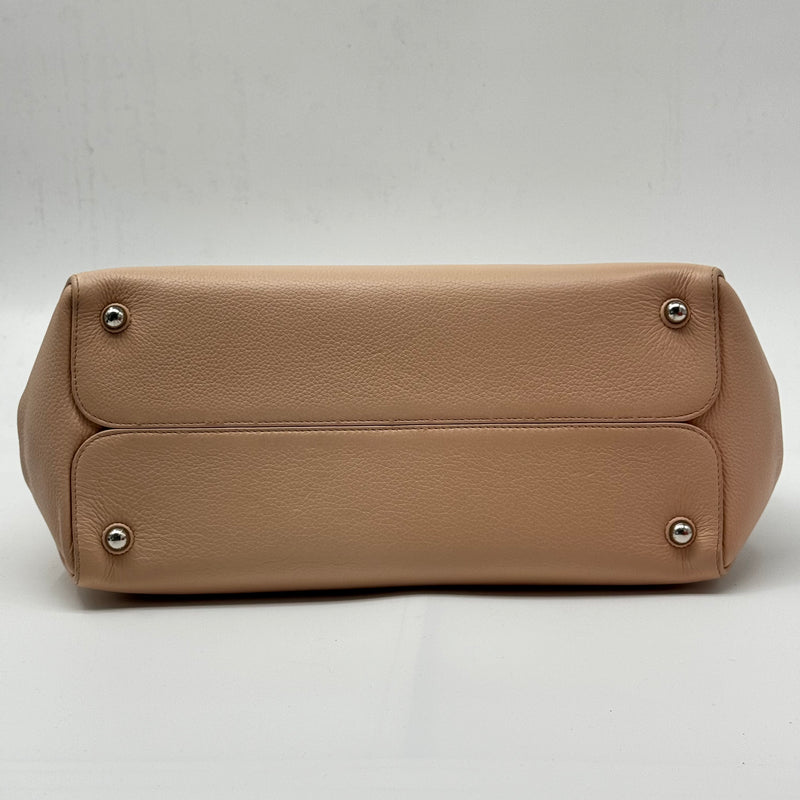 Tan Pebbled Leather Large Bar Tote Bag