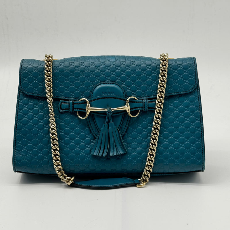 Gucci Teal Microguccissima Leather Medium Emily Chain Shoulder Bag