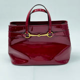 Gucci Patent Medium Bright Bit Top Handle Tote Red