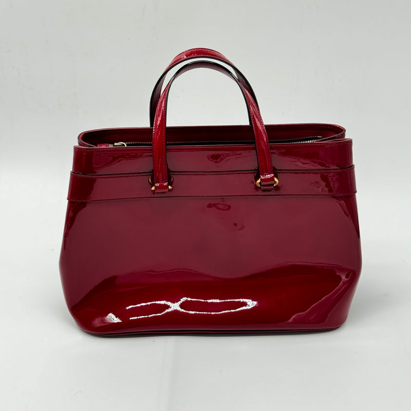 Gucci Patent Medium Bright Bit Top Handle Tote Red