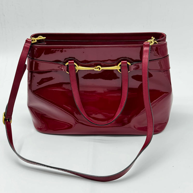 Gucci Patent Medium Bright Bit Top Handle Tote Red