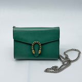 GUCCI Calfskin Mini Dionysus Chain Wallet Emerald