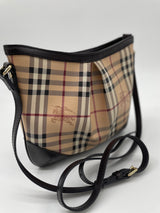 BURBERRY Chocolate Leather Haymarket Check Coated Canvas Extra Small Hartham Bag