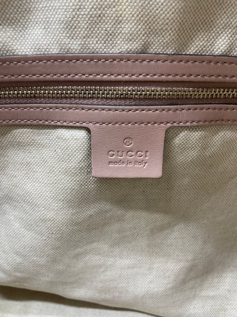 GUCCI Beige Leather And Guccissima Trim Medium Joy Boston Bag W/ Shoulder Strap