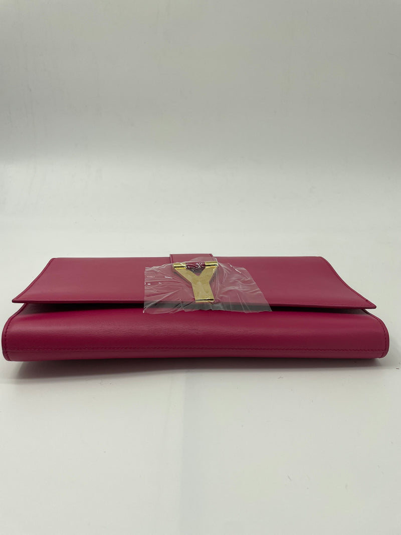 Yves Saint Laurent Fuchsia Leather Y-Ligne Clutch