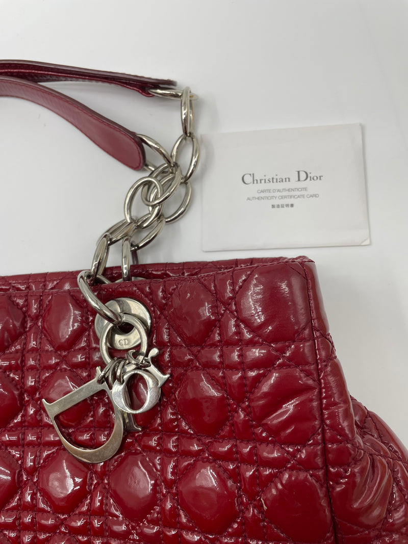 DIOR Dior Red Cannage Leather Soft Lady Dior Shopper Tote