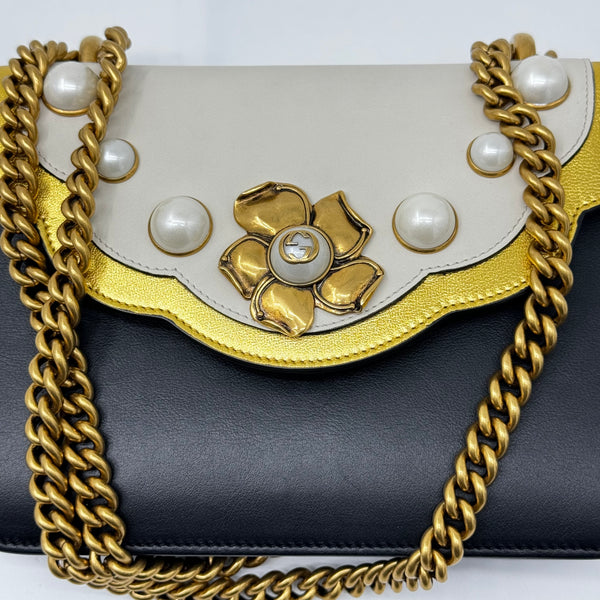 Gucci Pearly Peony Chain Shoulder Bag Leather Small