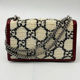 Gucci Tweed GG Monogram Small Dionysus Shoulder Bag White Black Romantic Cherry