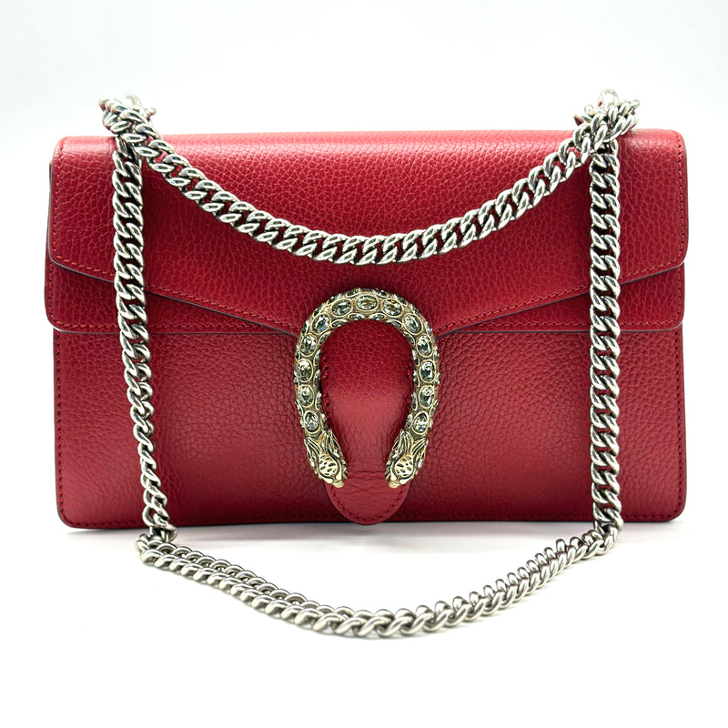 Gucci Dollar Calfskin Swarovski Crystal Small Dionysus Shoulder Bag Hibiscus Red