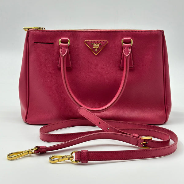 Prada Saffiano Medium Galleria Double Zip Tote Peonia