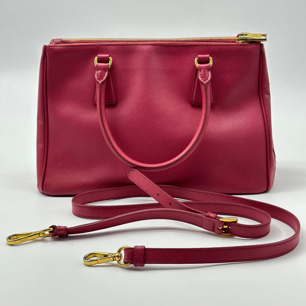 Prada Saffiano Medium Galleria Double Zip Tote Peonia