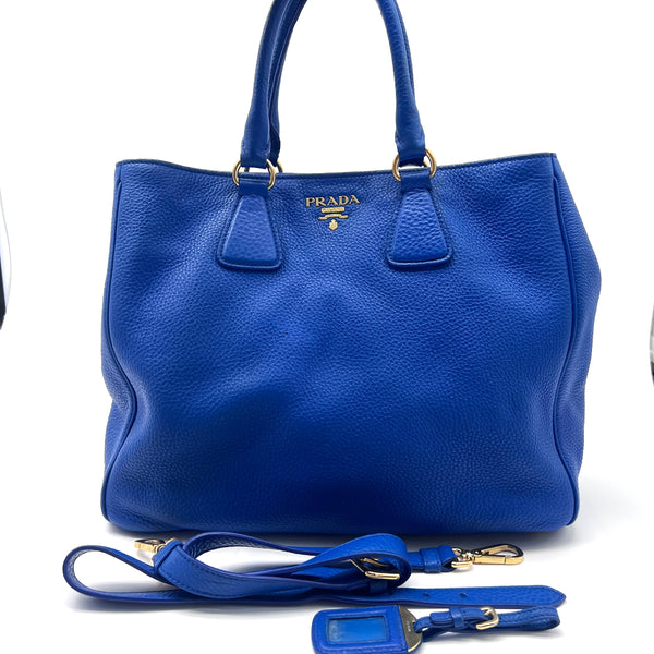 Prada Blue Vitello Diano Top Handle Bag