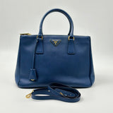 Prada Blue Saffiano Lux Leather Medium Double Zip Tote