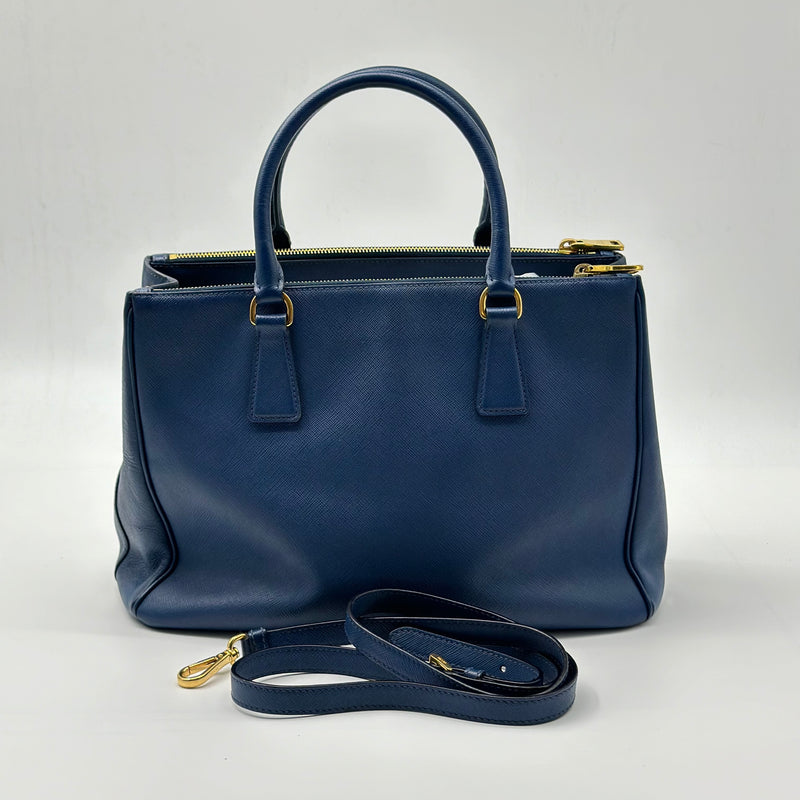 Prada Blue Saffiano Lux Leather Medium Double Zip Tote