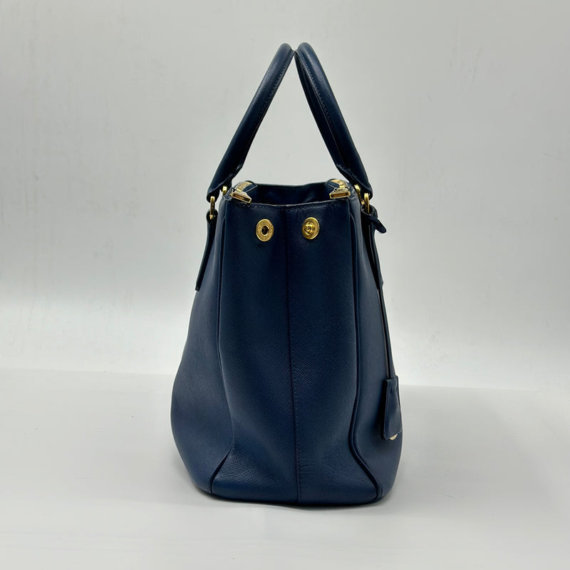 Prada Blue Saffiano Lux Leather Medium Double Zip Tote