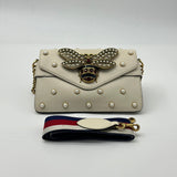 GUCCI Queen Margaret Embellished Bee pearl stud white flap crossbody bag