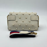 GUCCI Queen Margaret Embellished Bee pearl stud white flap crossbody bag