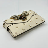 GUCCI Queen Margaret Embellished Bee pearl stud white flap crossbody bag