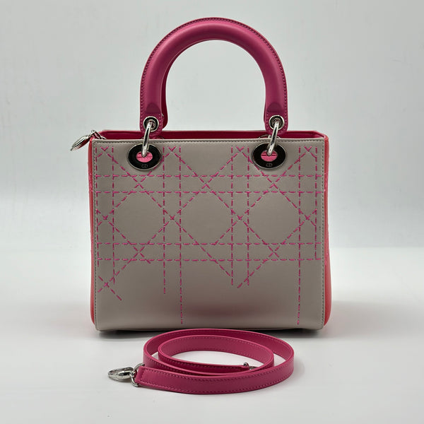 Lady Dior Handbag Medium Pink Outer Stitches