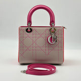 Lady Dior Handbag Medium Pink Outer Stitches