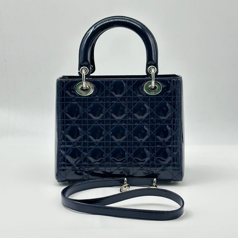 Patent Cannage Medium Lady Dior Navy Blue