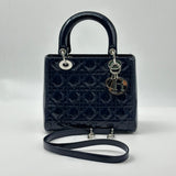 Patent Cannage Medium Lady Dior Navy Blue