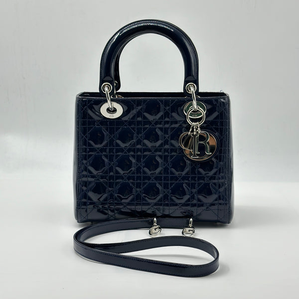 Patent Cannage Medium Lady Dior Navy Blue