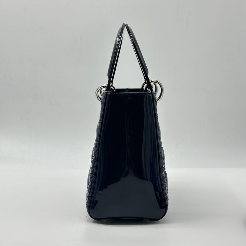 Patent Cannage Medium Lady Dior Navy Blue