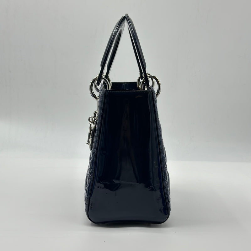 Patent Cannage Medium Lady Dior Navy Blue