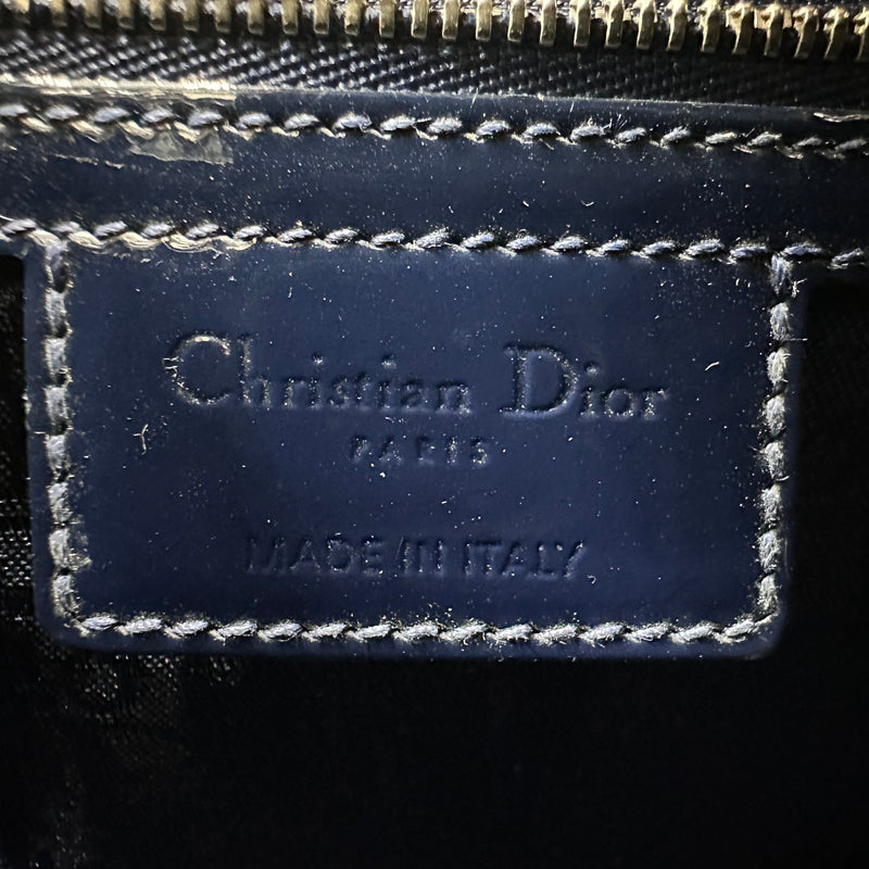 Patent Cannage Medium Lady Dior Navy Blue