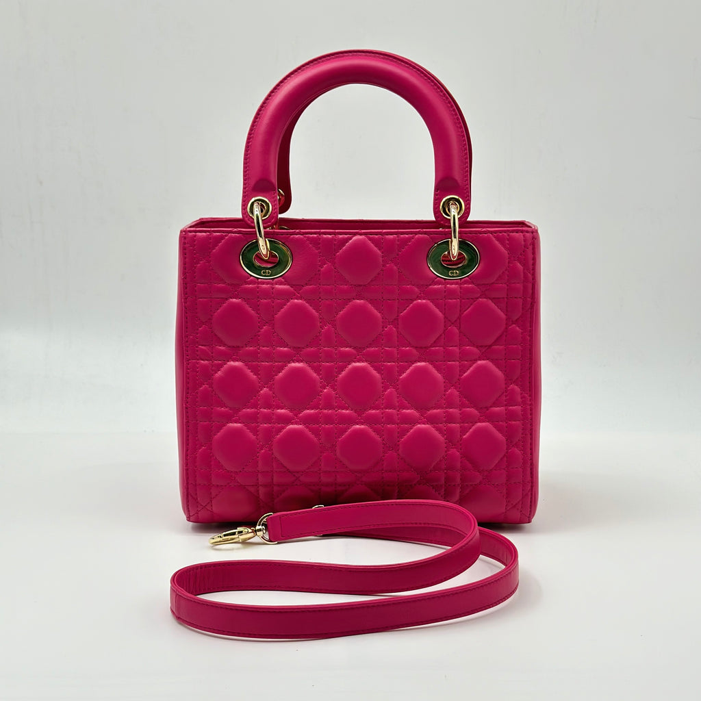 Lambskin Cannage Medium Lady Dior Fuchsia