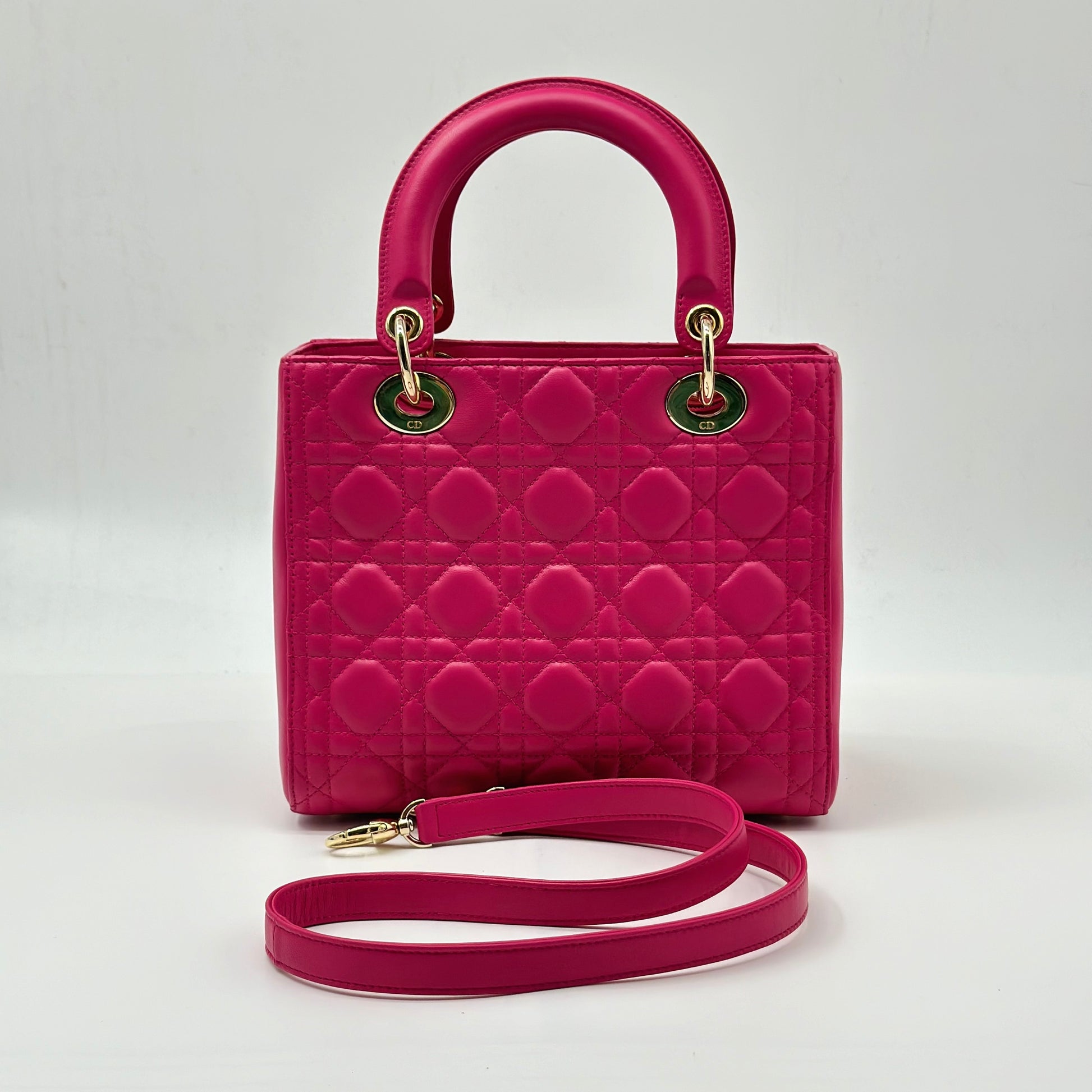 Lambskin Cannage Medium Lady Dior Fuchsia
