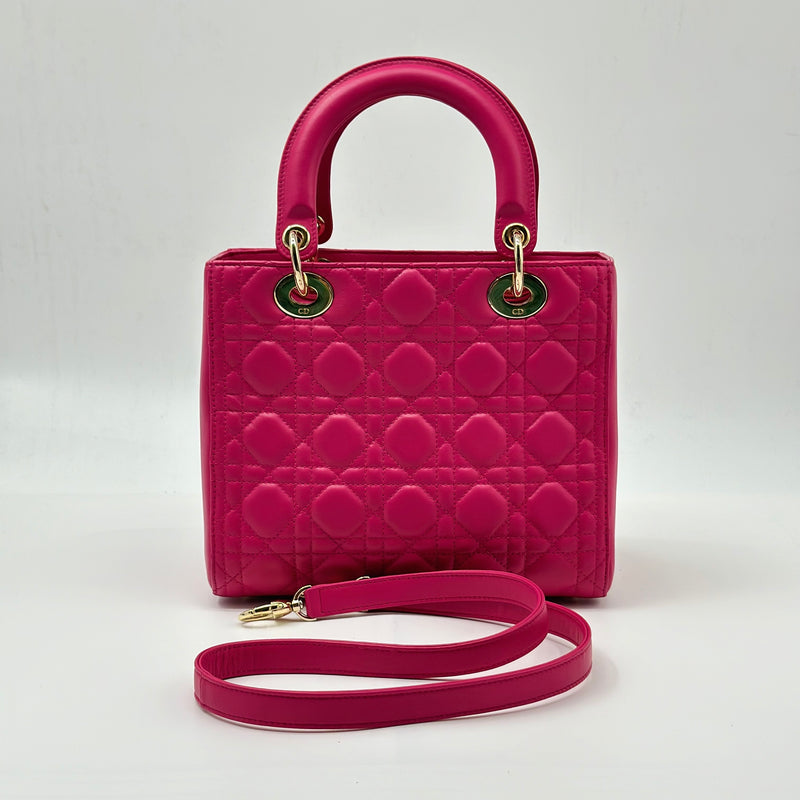 Lambskin Cannage Medium Lady Dior Fuchsia