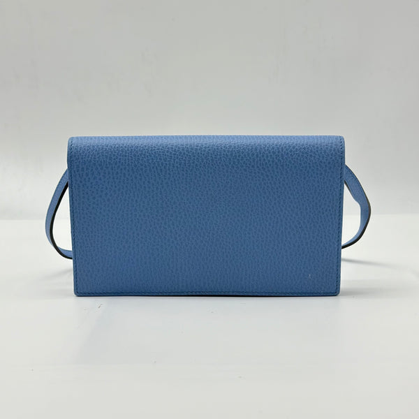 Gucci Dollar Calfskin Mini Swing WOC Wallet On Chain Bag Purse in Mineral Blue