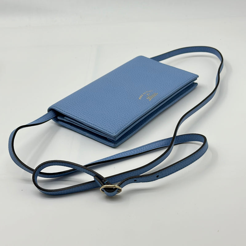 Gucci Dollar Calfskin Mini Swing WOC Wallet On Chain Bag Purse in Mineral Blue