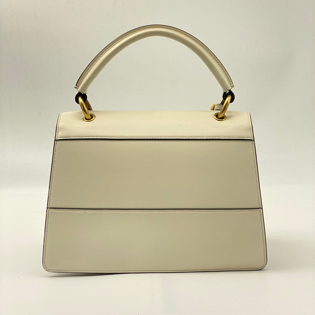 GUCCI  Calfskin Sylvie Web Small Queen Margaret Top Handle Bag White