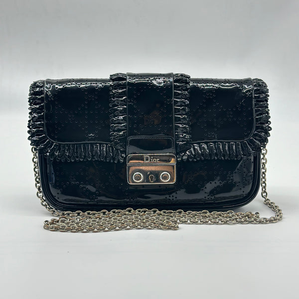 New Lock Ruffle Flap Pouch Perforated Patent Leather Mini