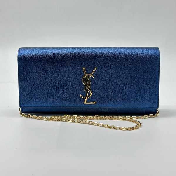 Saint Laurent Classic Monogram Clutch Metallic Calfskin Long