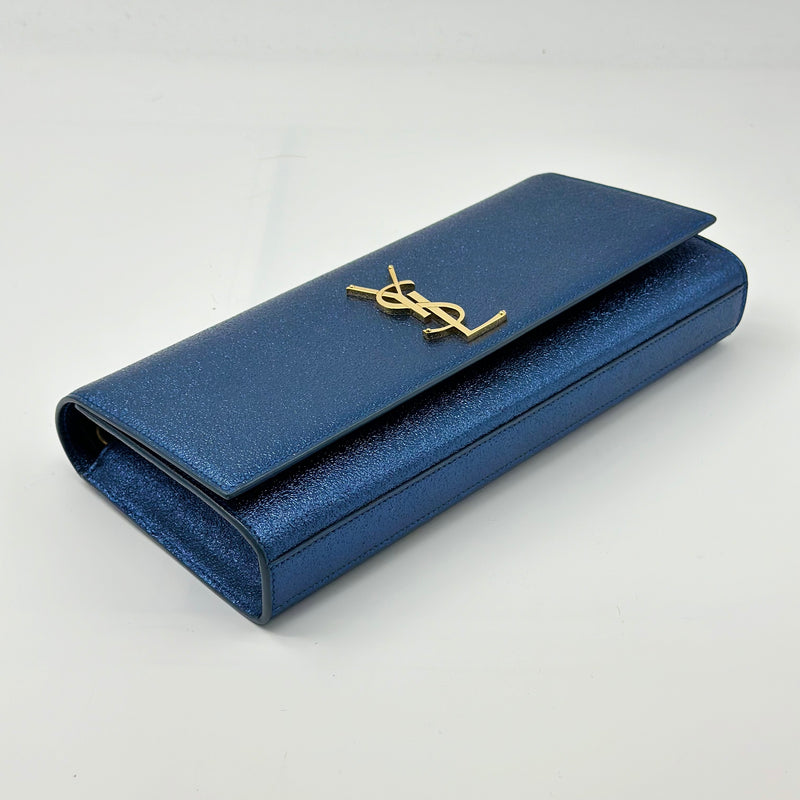 Saint Laurent Classic Monogram Clutch Metallic Calfskin Long