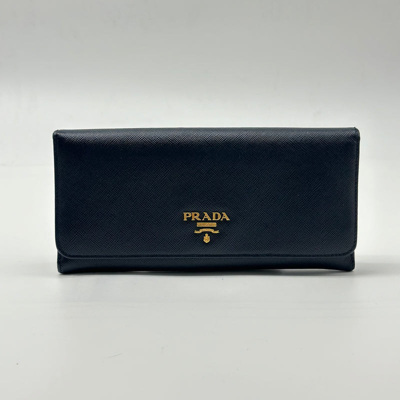 PRADA Baltic Blue Large Saffiano Leather Wallet