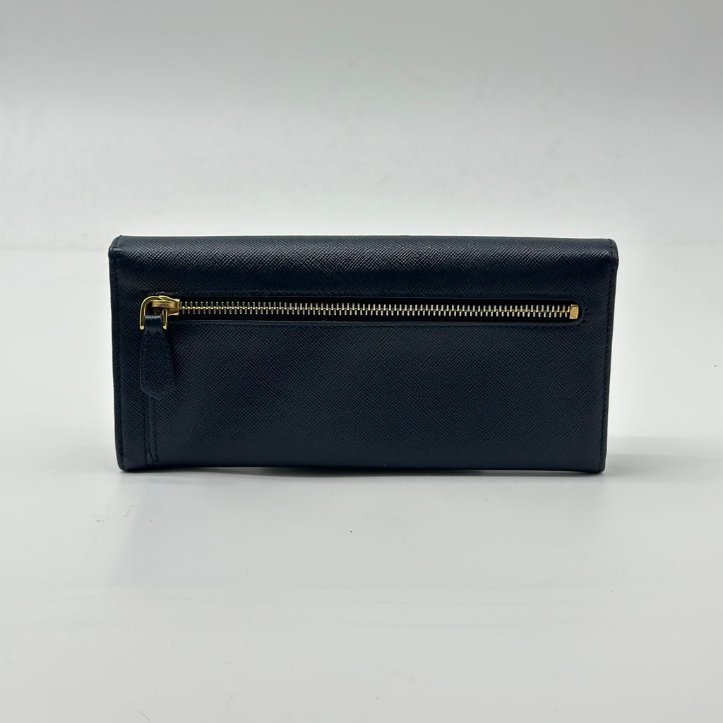 PRADA Baltic Blue Large Saffiano Leather Wallet
