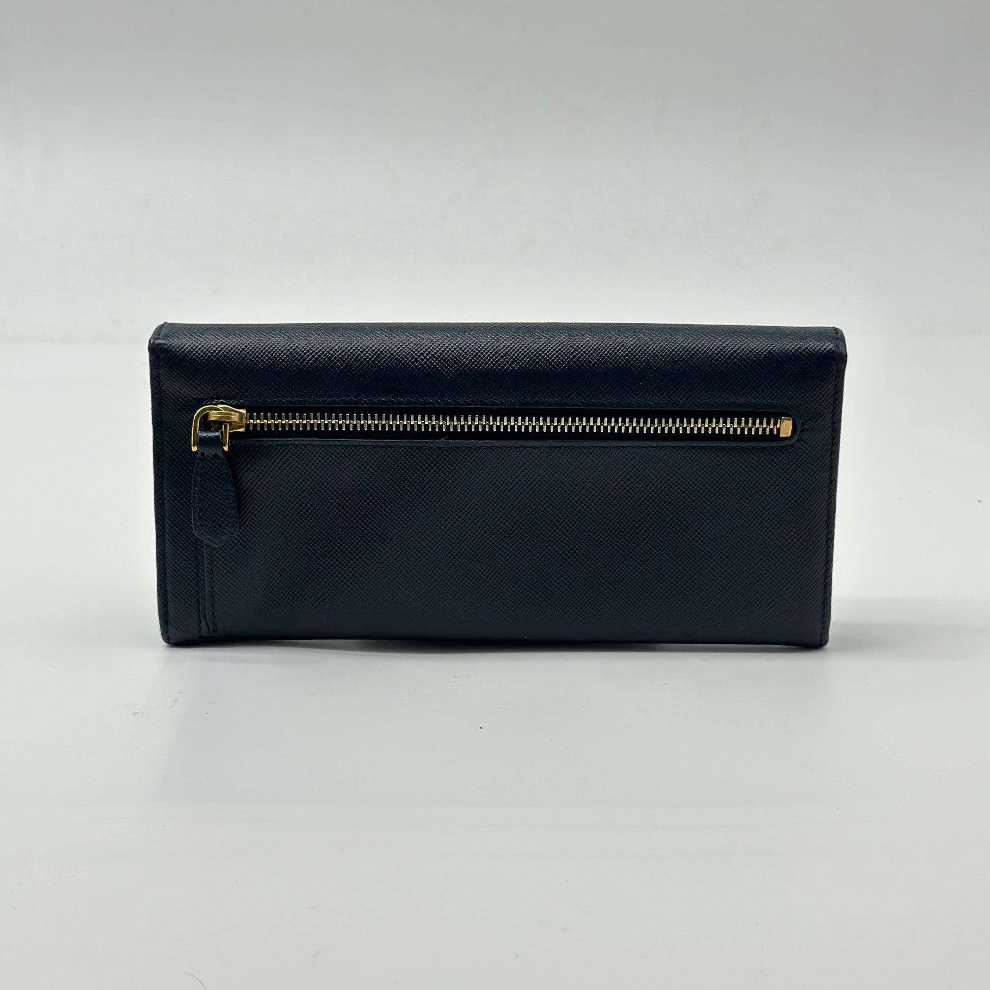 PRADA Baltic Blue Large Saffiano Leather Wallet