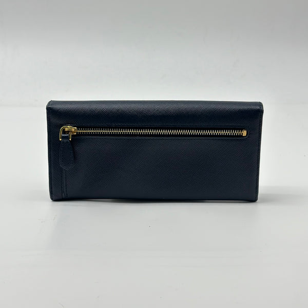 PRADA Baltic Blue Large Saffiano Leather Wallet