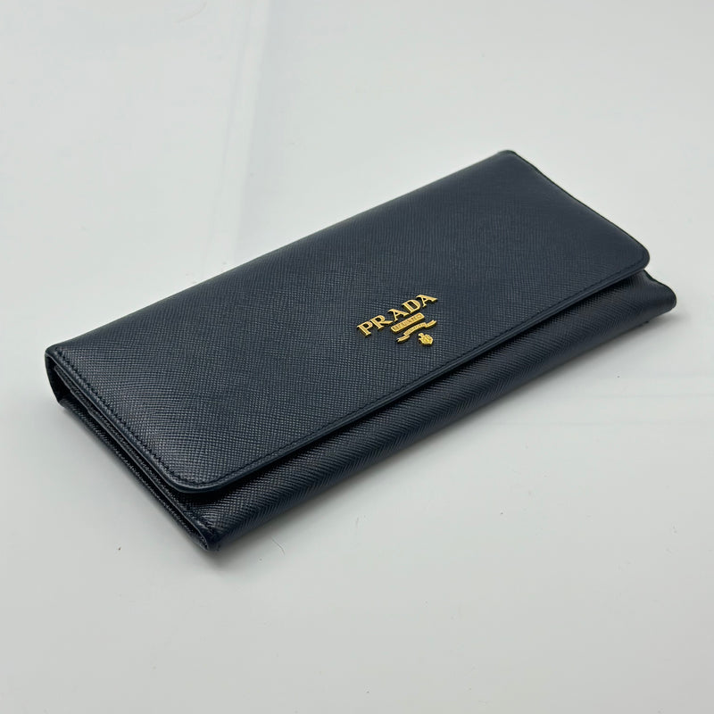 PRADA Baltic Blue Large Saffiano Leather Wallet